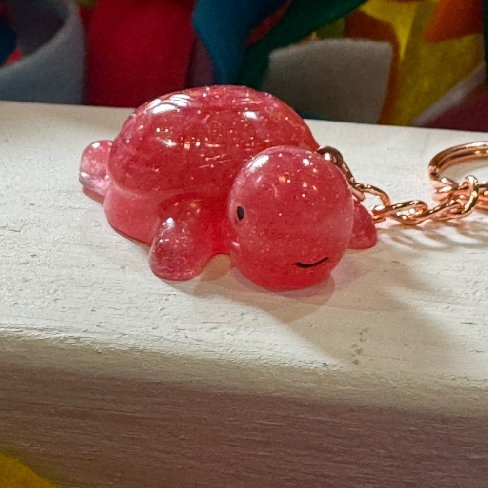 Cute Pink Resin Turtle Keychain